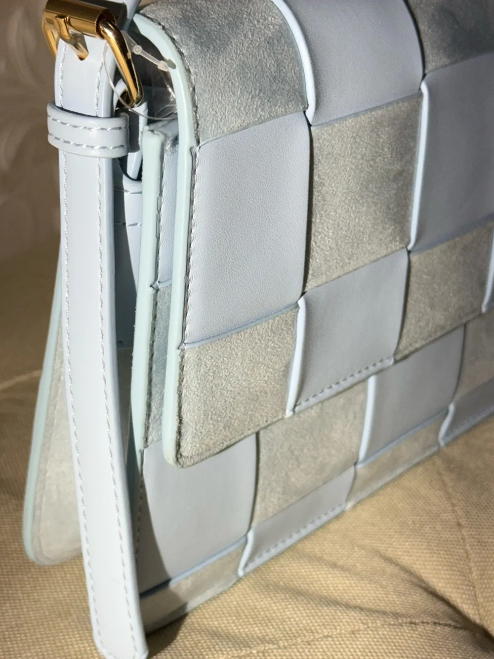 NWT Anthropologie Faux-Suede Woven Shoulder Bag In Light Blue